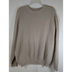 VTG Bill Blass Hand Framed Sweater Size L Grandpa Fisherman Tight Cable Knit Tan
